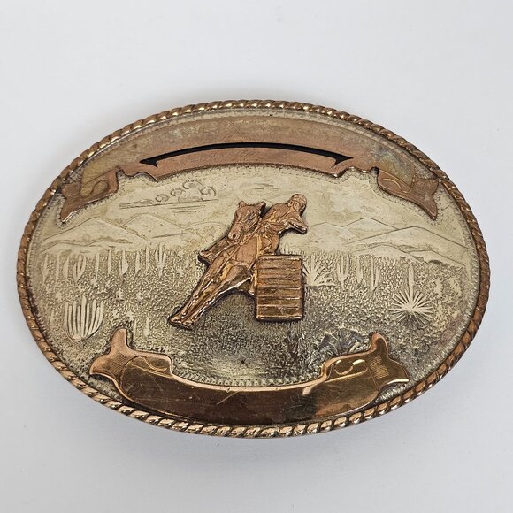Vtg Comstock German Silver Belt Buckle Bronc Rider Rodeo Cowboy Barrel Racing - Picture 1 of 13